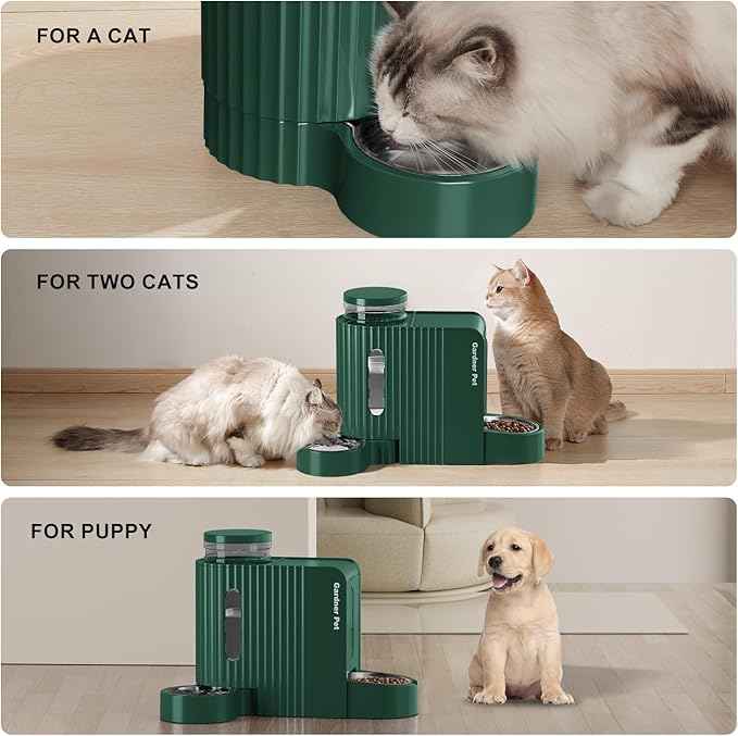 Gardner Pet Automatic Gravity Cat Food Feeder and Water Dispenser Stainless Steel Two-in-One Set Large Capacity Dispenser for Pets Dogs, Puppies, Kittens-(0.8 Gallons x 2)