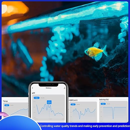 7-in-1 Smart Water Quality Monitor, pH TDS EC ORP Temperature Salinity Meter for Freshwater & Saltwater Aquariums, Hydroponics-Split Version