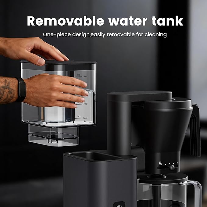 Kismile 8-Cup Drip Coffee Maker Machine, Pour Over Coffee Brewer with 3-Second Instant Heating (197-205℉), Removable Water Tank, Adjustable Flow Control, Cold Brew Mode & 40-Min Keep Warm, Dark Grey