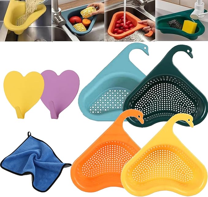 Faucet Hanging Filter Basket for Kitchen Sink, Faucet Hanging Filter Basket, Kitchen Sink Drain Basket Swan, Multifunctional Drain Basket for Kitchen Drain Strainer (4 Pcs)