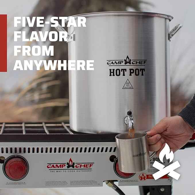 Camp Chef Aluminum Hot Water Pot - for Hot Chocolate & Hot Apple Cider - Hot Water Storage with a Spigot for Dishes - Easy-to-Serve Hot Beverage Dispenser - 32 Quart Pot - About 120 Servings