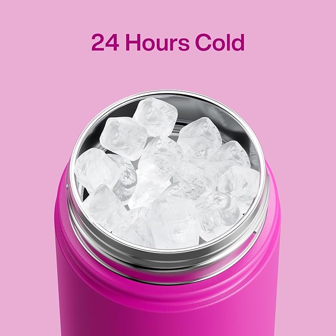 ENCOOL Insulated Water Bottle with Straw Stainless Steel Water Bottle, Leak-Proof, BPA-Free, Double Wall Vacuum Keeps Cold for 24 Hours for Sports, Travel, School (18 oz, Knockout Pink)