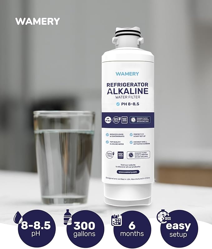 Wamery Alkaline Refrigerator Water Filter Replacement - Model DA97-17376B (HAF-QIN/EXP), 6-Month/300-Gallon, Twist-In Tool-Free Install, IAPMO to NSF/ANSI 42, Leak-Free Seal, 1 Pack