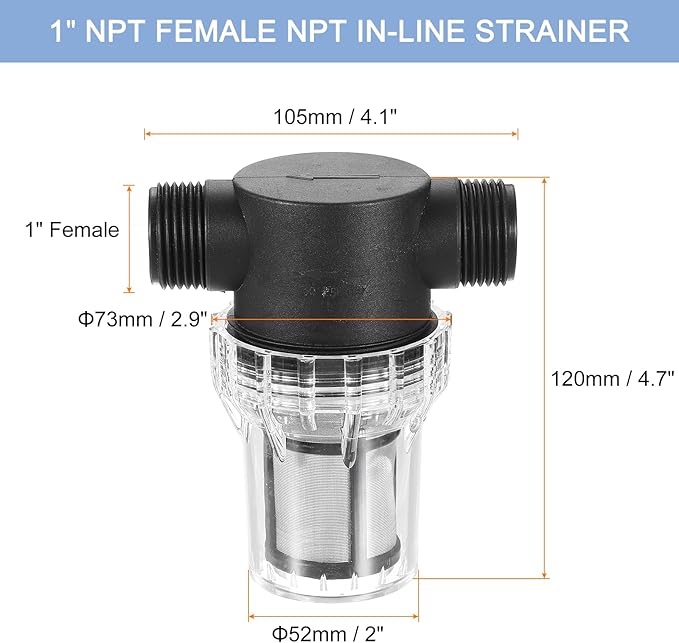 uxcell Pressure Washer Filter 1" NPT Female Thread, Inline Mesh Strainer Attachment, Outlet for Pipe Strainer, Stainless Steel Screen with Sealant Tape (Size:100 Mesh) - AquaVibe