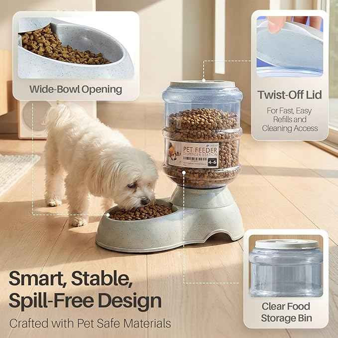 Flexzion Gravity Pet Feeder Food Dispenser (4-6 lb Size) for Dogs Cats Automatic Replenish Dry Food Storage Container Bowl for Small Medium Breed Dog Cat Animal Feeding Watering Fountain Supplies