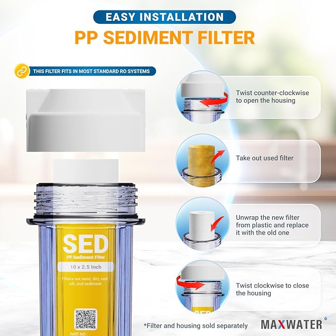 Max Water 10 inch x 2.5 inch, 1 Micron Replacement Sediment Water Filter Cartridge for Whole House, Melt Blown Filtration Fiber for Heavy Duty (Pack of 2)