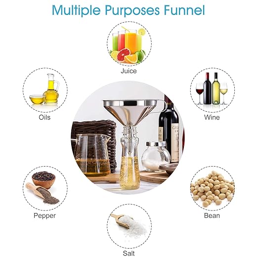 5-Inch Premium Stainless Steel Funnel with 200 Mesh Food Strainer, Kitchen Funnel for Bottles