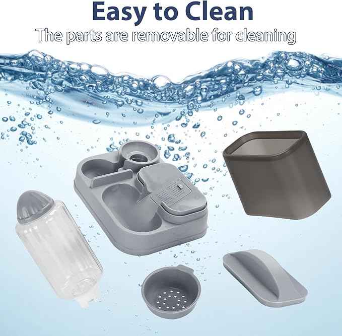 Yummy Sam Automatic Cat Feeder and Water Dispenser, 2 in 1 Large Capacity Gravity Small Pet Auto 2.5L Pet Feeder and 1L Waterer Set Feeder Dish for Small Medium Pets Dog Puppy Kitten (Grey Black)