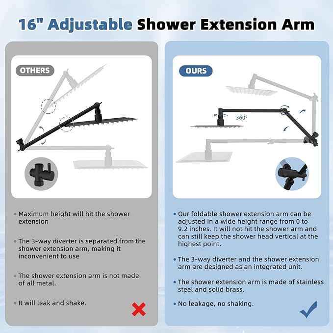 All Metal Rain Shower Head, 10” High Pressure Rainfall Shower Head with Handheld Spray, 10-Mode Powerful Cleaning Handheld Showerhead, 16" Stainless Steel Adjustable Extension Arm, Oil Rubbed Bronze