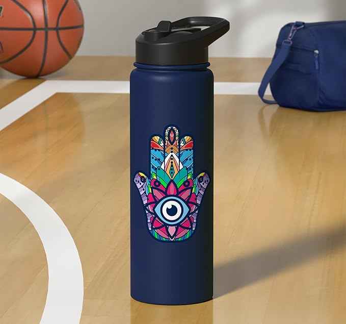 Colorful Nazar Amulet Hamsa Symbol Blue Evil Eye Ornament Stainless Steel Insulated Water Bottle