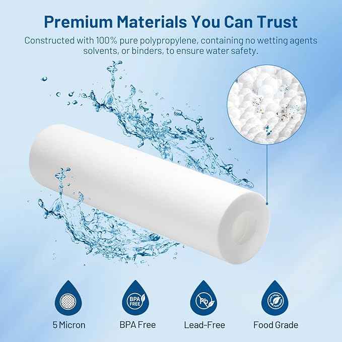 Whole House 5 Micron 10" x 2.5" Spun Polypropylene Sediment Well Water Filter Cartridge Replacement for P5, WH-S200-C, HF-360A, P5A, P5-10, SDC-25-1005, WHKF-GD05, AP110, FI-ES-SED10, FP15 (Pack of 6)
