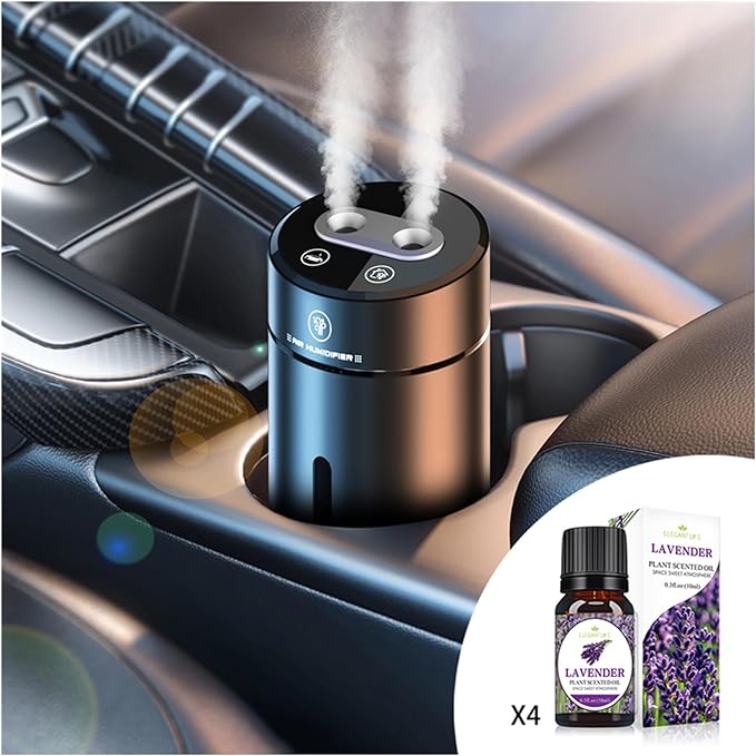 Smart Car Air Freshener,Aromatherapy Scent Diffusers Oils Humidifier,Ultrasonic Atomizer,Adjustable Concentration,Auto On/Off,Built-in Battery,40ml French Natural Fragrance(Gun Color)