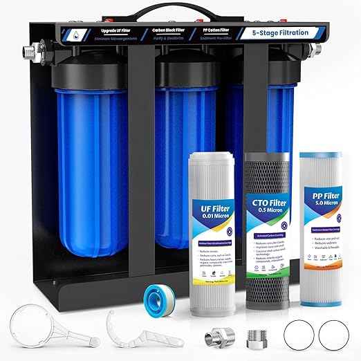 RV Water Filter System,5-Stage Water Filtration for Rvs and Campers, 0.01 Micron Filters Out Sediments, Chlorine, Vocs, Heavy Metals, Odors for Travel Trailers, Boats, 1/2