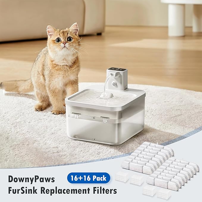 16 Packs Replacement Filters for DownyPaws Battery Operated Cat Water Fountain DPWFP6, 8 Months Set of Replacement Filters for DownyPaws 84oz/2.5L Fursink Wireless Pet Water Fountain