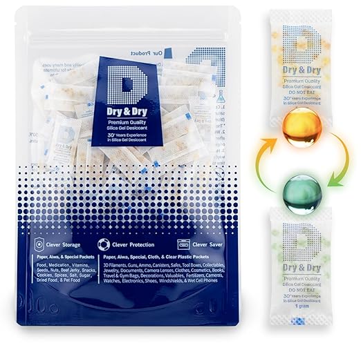 Dry & Dry 1 Gram [1000 Packets] Orange Indicating Silica Gel Packets Desiccants - Food Safe Silica Packs, Silica Gel, Silica Packets, Desiccant Packs for Food Storage