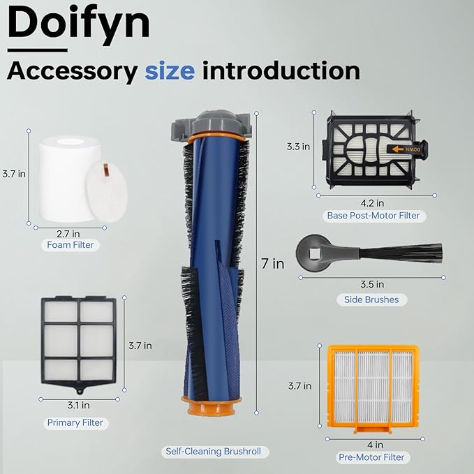 Replacement Parts Compatible with Shark AI AV2501S AV2511AE AV2501AE RV2502AE RV2610WA AV2510AOUS RV2520AOUS Robot Vacuum Cleaner, 1Main Brush, 2 motor pre-filters, 2Foam Filters, 6Side Brushes - AquaVibe