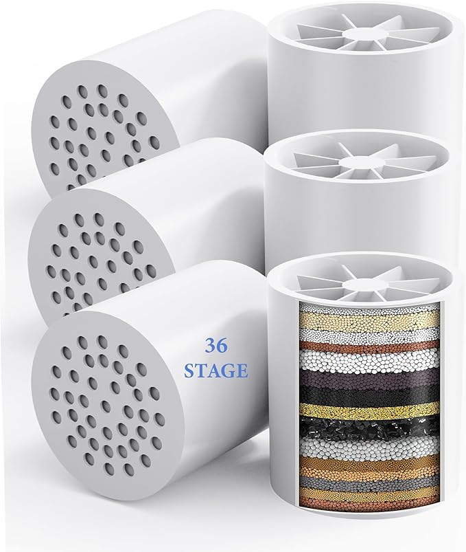 6 Pack 30 Stage Universal Shower Filter Replacement Cartridge -Removes Chlorine, Heavy Metals, Iron, Sediments-VeoryFly ShowerHead Water Filter Cartridge, Compatible with Universal Shower Filter