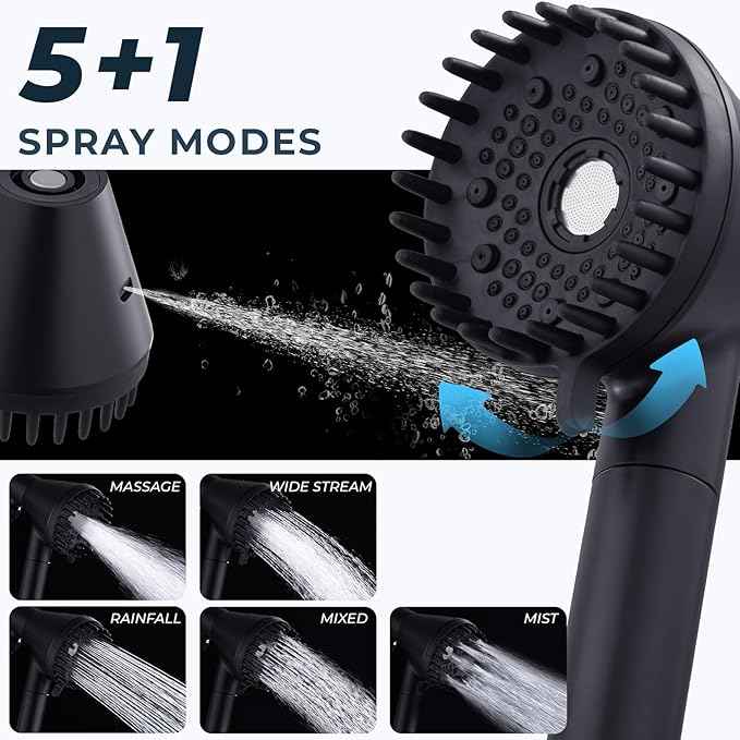 Ryamen 2026 Magnetic Filtered Shower Head with Handheld– High Pressure Showerhead with Power Wash Mode, Chlorine Removal, Massage Brush, Pressure Adjustable, One-Touch Pause & Stainless Steel Hose