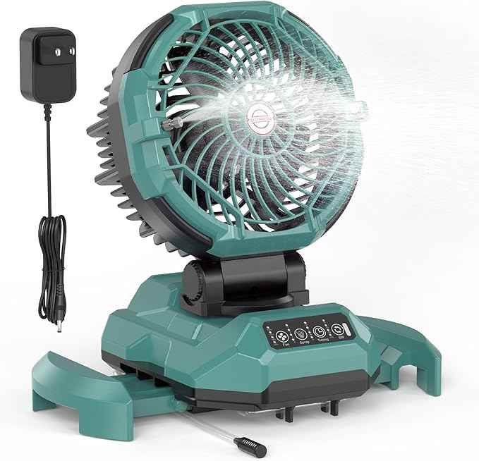 Portable Misting Fan for Outdoors Patios - 30000mAh Rechargeable Battery Powered Camping Fan, 4 Spray Mister with Timer, Fits 10-13" Bucket, 4 Speed, 90° Auto Oscillation for Garden Sports Travel Golf