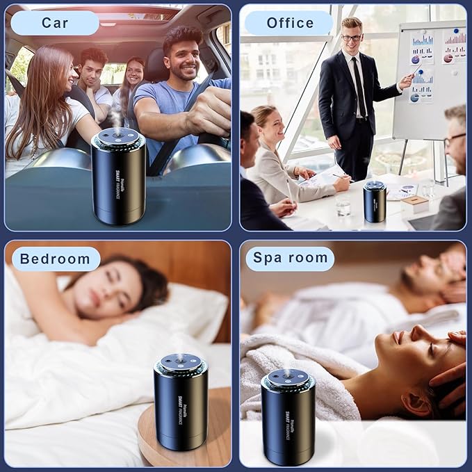 Smart Car Air Freshener, Rechargeable Car Air Freshener Diffuser with Starlight Projector & Atmosphere Light, Adjustable Car Freshener with Ultrasonic Tech & Auto On/Off, 50ml Perfume Included