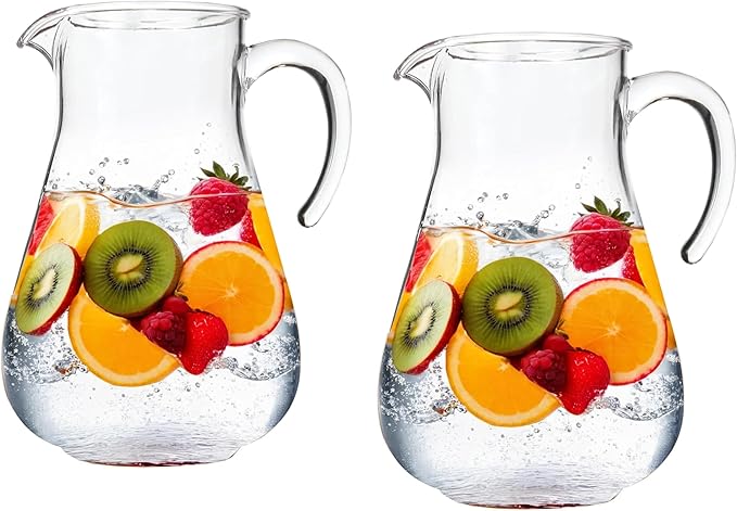 Lily's Home Set of 2 Break Resistant Plastic Pitcher, the Large Capacity Makes it Excellent for Parties, Both Indoor and Outdoor, Made in Taiwan (98 Ounces)