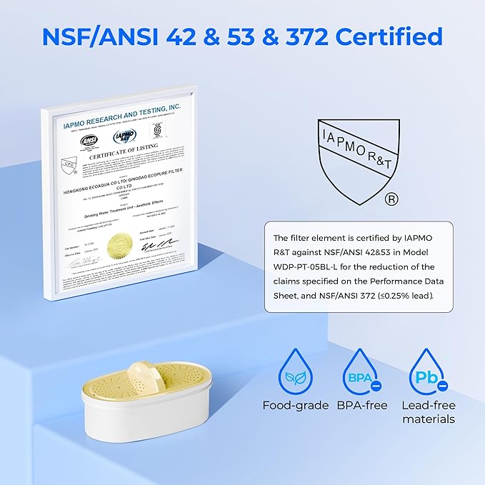 [Original] Waterdrop Upgrade NSF 53&42&372 Certified Replacement Filters, for All Waterdrop Pitcher and Dispenser, Reduces Lead, PFAS, PFOA/PFOS, Chlorine, Cadmium, Copper, Mercury, 1 Pack