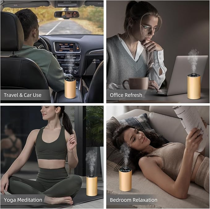 Waterless Essential Oil Diffuser for Home Battery Operated Cordless Scent Diffuser with Timing & 3 Mist Levels car Diffuser， Aluminum Alloy