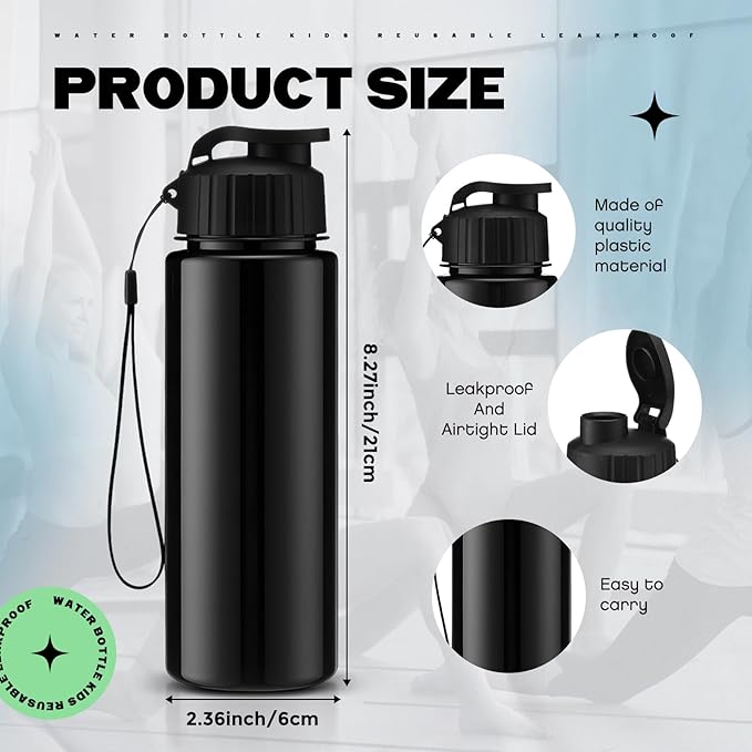 Mifoci 20 Pieces Water Bottle Bulk 17 oz Plastic Water Bottles Bulk Gym Sports Adults Reusable Large Bottles with Leak Proof Flip Top for Party Outdoor(Regular Style,Solid Black)
