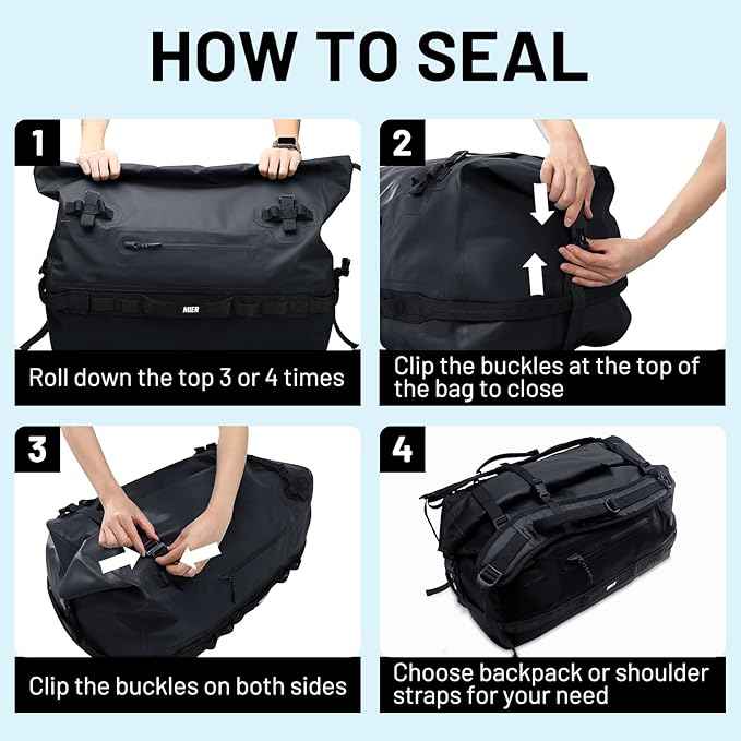MIER Waterproof Duffel Bag Motorcycle Dry Bag Backpack Large Roll-Top Heavy Duty Dry Duffle Bags for Kayaking Camping Boating Gym Beach Cruise Ship, 60L/80L
