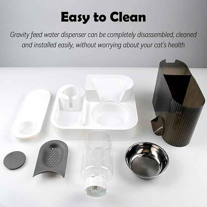 Automatic Gravity Cat Feeder with Stainless Steel Food Bowl, 2 in 1 Cat Feeder and Water Dispenser Combo Detachable Pet Water and Food Dispenser Set for Puppy Kitten Small Dog(Gray)