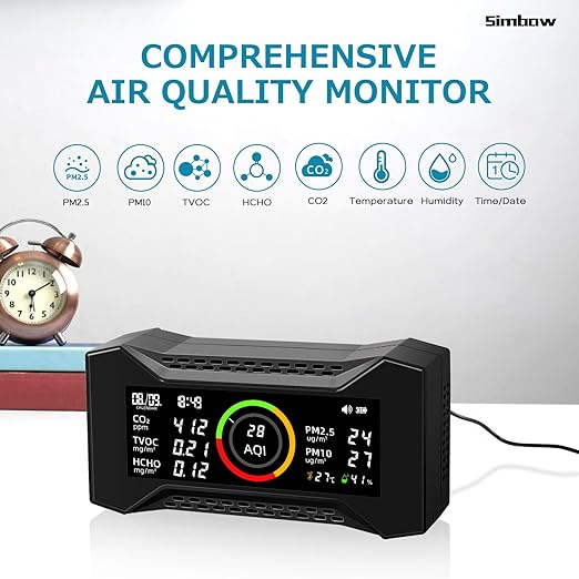 8-in-1 Air Quality Monitor, Air-Guardian AQ Portable Air Quality Tester CO2 Monitor (PM2.5, PM10, CO2, VOC, Formaldehyde, Humidity, Temp)
