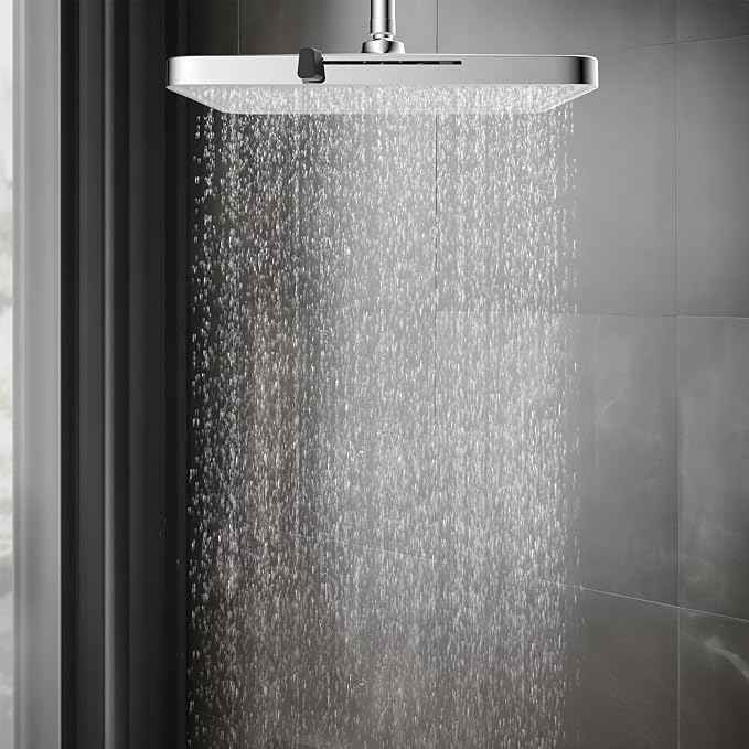 Hibbent 5 Spray Modes Shower Head, 13'' High Pressure Rain Shower Head, Large Rainfall Showerhead for Bathroom, High Flow Waterfall Fixed Showerheads with Adjustable Swivel Ball Joint, Silver
