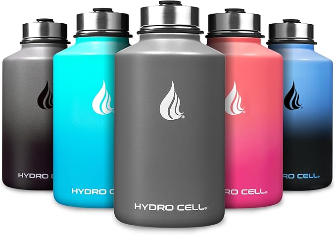 HYDRO CELL Stainless Steel Insulated Water Bottle with Straw - For Cold & Hot Drinks - Metal Vacuum Flask with Screw Cap and Modern Leakproof Sport Thermos for Adults (Graphite 64oz)