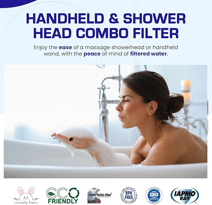 Crystal Quest Luxury Handheld Shower Power Filtration System - White - BPA Free | 1.25-2.5 GPM | Reversible Cartridge | Great for Dechlorination
