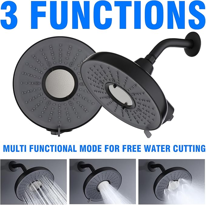 Filtered Shower head,8-Inch High Pressure Rainfall Showerhead, 360°Adjustable Swivel,3 Spray Patterns,15 Stage Shower Filter Combo（Black） - AquaVibe