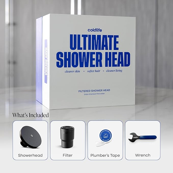 Cold Life Filtered Shower Head for Hard Water - Recommended by Gary Brecka - Wide-Face High-Pressure Shower Head with Filter - Multi-Stage Filtration for Skin & Hair, 99% Chlorine Reduction, Chrome
