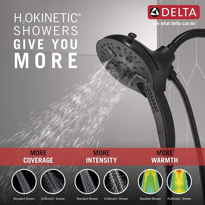 Delta 58620-BL-PK 2-in-1 Dual Shower Head, Black, 5 Spray Settings, Lifetime Limited Warranty