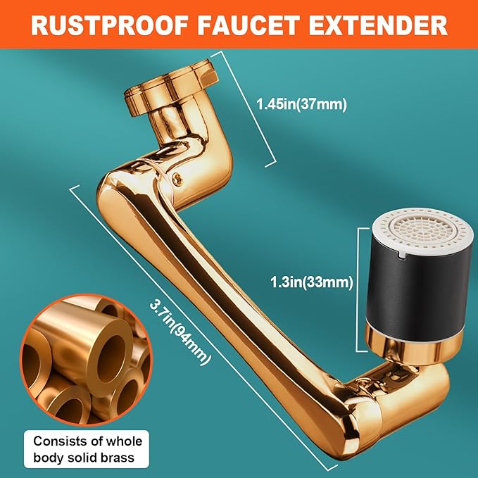 Spurtar 1440° Swivel Bathroom Faucet Extender | Fits G1/2" 55/64" 15/16" Threads | NOT fit for Delta, Moen, Kohler | 2-Spray Mode Faucet Aerator | Black (HHW0001BK)