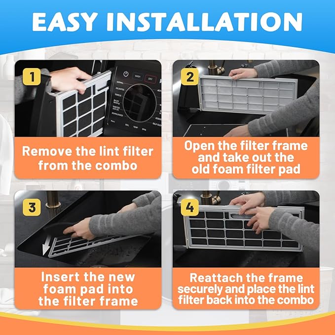 2Pack Lint Filter WH01X35719 Compatible with GE Profile Washer Dryer Combo Models PFQ97HSPVDS, Hand Washable and Reusable, Dryer Lint Filter Replacement - AquaVibe