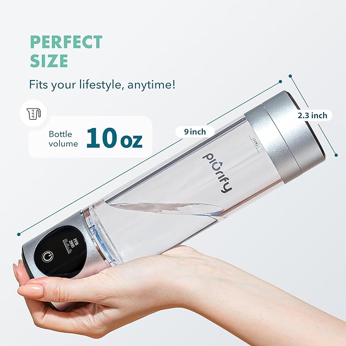 Hydrogen Water Bottle Generator - Up to 4100+ PPB Molecular Hydrogen Infusion - SPE/PEM Technology - Certified H2 Generator - Rechargeable - Extended Warranty - 10 oz (Silver)