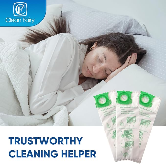 CF Clean Fairy 12Pack Micro Synthetic Cloth Bags Compatible With Sebo C G & X series & Windsor Sensor S12 S15 XP12 XP15 XP18 SR12 SR15 SR18 Versamatic Plus Replacement for 5093AM Vacuum Filter Bags - AquaVibe