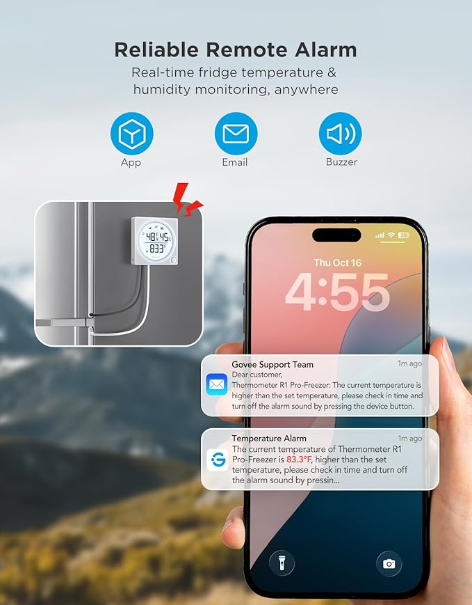 GoveeLife Upgraded WiFi Refrigerator Thermometer Pro Bundle with Upgraded Smart Water Leak Detector 1s