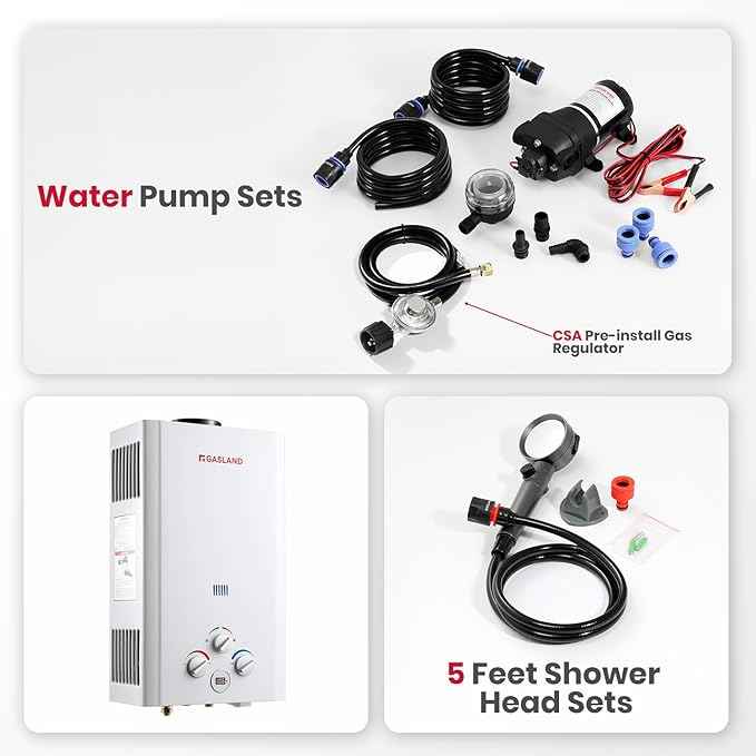 GASLAND 2.64 GPM Tankless Water Heater Propane 10L, Portable Propane Water Heater with Pump & Pipe Strainer for Camping and Off Grid Cabins, Outdoor On Demand Hot Water Heater for Above Ground Pool