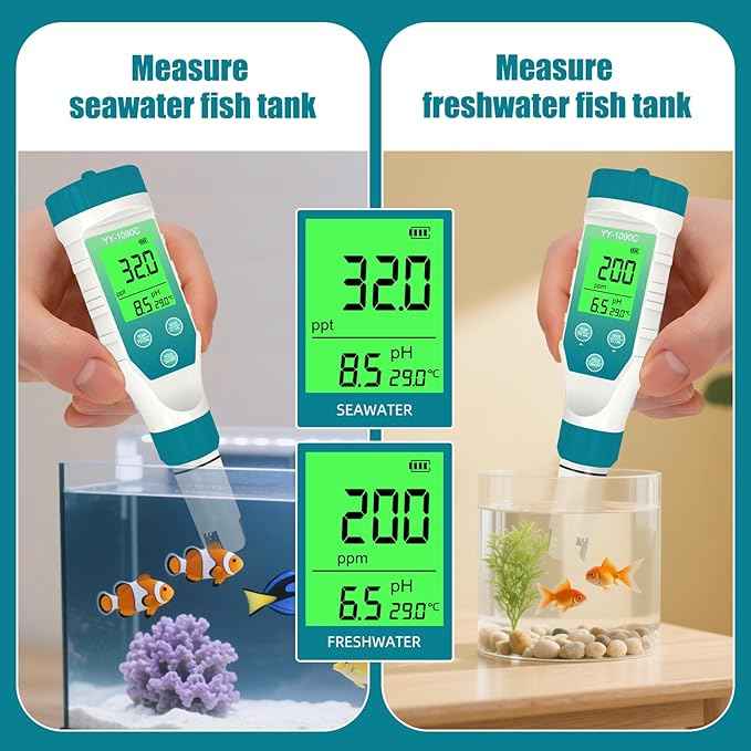 PH Meter for hydroponics & Spa Salt Tester – 5‑in‑1 pH, Salinity, TDS, EC & Temp Meter with 12.88 mS/cm Calibration – Saltwater Pool, Hot Tub & Aquarium Water Quality Monitor