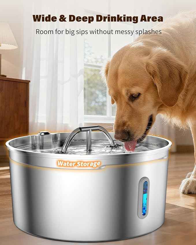 Dog Water Fountain for Large Dogs, 7L/236oz Stainless Steel Dog Fountain Water Bowl Dispenser, Automatic Cat Water Fountain with Ultra Quiet Pump, Large Drinking Area