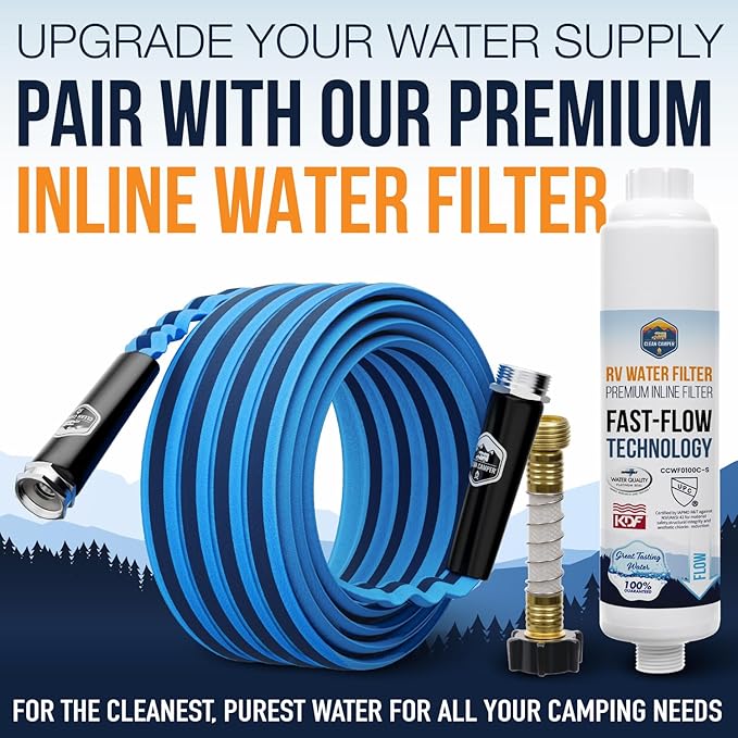 RV Fresh Water Drinking Hose 35' by Clean Camper- Kink Free Design | Non Leaching | Non Toxic | Stainless Steel Fittings | Durable Camping RV Hose