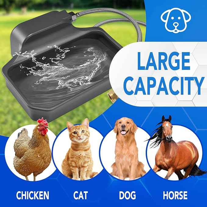 Automatic Water Dispenser for Dogs 1 Gallon, Large Dog Water Bowl Dispenser for Outdoor, Pet Water Bowl Feeder for Livestock, Dog Waterer for 3/4" Faucet, Easy to Install, Large Drinking Area, Gray