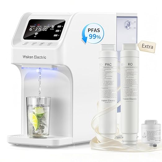 Waken Electric C11S Reverse Osmosis Water Filtration System Countertop 180oz Water Tank 4:1 Pure to Drain 8 Stage RO Filter with 3-Piece Replacement Filter Set with 1 PAC, 1 RO, and 1 CF