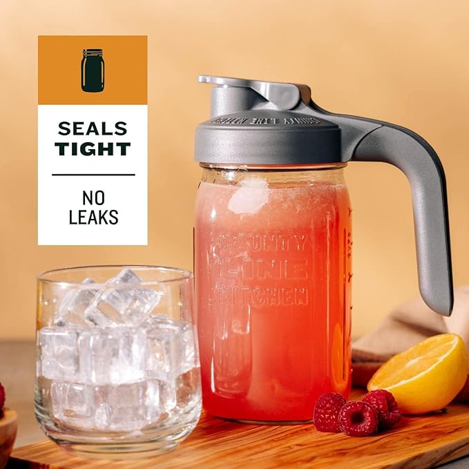 County Line Kitchen Glass Mason Jar Pitcher with Lid - Wide Mouth, 1 Quart (32 oz) - Heavy Duty, Leak Proof - Sun & Iced Tea Pitcher, Cold Brew Coffee, Breast Milk Storage, Water - Lavender
