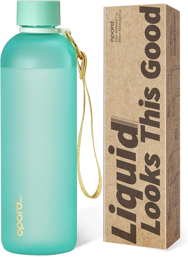 Opard Slim Water Bottle 27oz, Dishwasher Safe Plastic Water Bottle BPA-Free, Leakproof Screw Top, Aqua Green, Reusable for Travel School Sport Gym Hiking